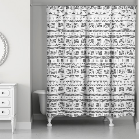 Black and White Tribal Pattern 71x74 Shower Curtain