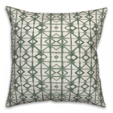 Geometric Shibori Pattern in Green 18x18 Spun Poly Pillow