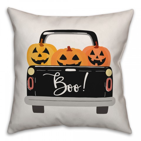 Boo Jackolantern Truck 18x18 Spun Poly Pillow