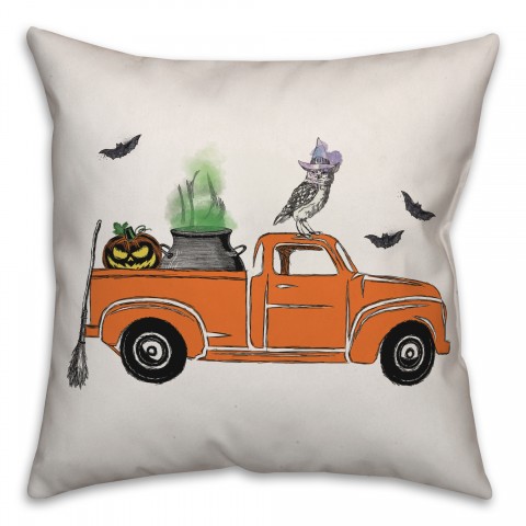Orange Halloween Truck 18x18 Spun Poly Pillow