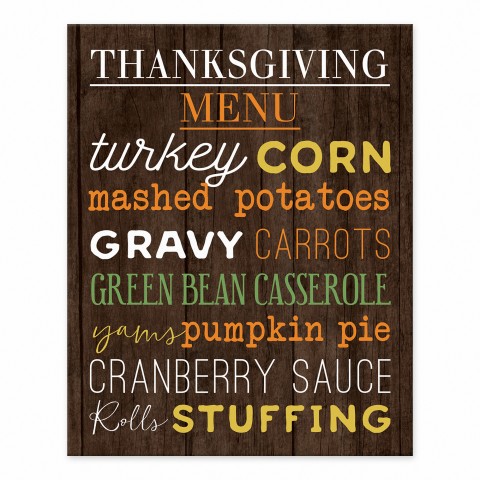Thanksgiving Menu 8x10 Tabletop Canvas