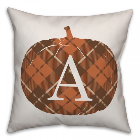 Plaid Pumpkin Monogram - A 18x18 Spun Poly Pillow