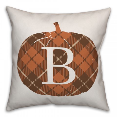 Plaid Pumpkin Monogram - B 18x18 Spun Poly Pillow