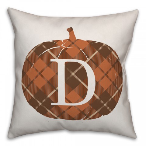 Plaid Pumpkin Monogram - D 18x18 Spun Poly Pillow