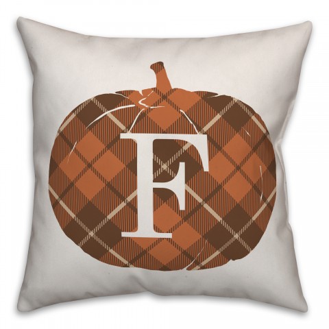 Plaid Pumpkin Monogram - F 18x18 Spun Poly Pillow