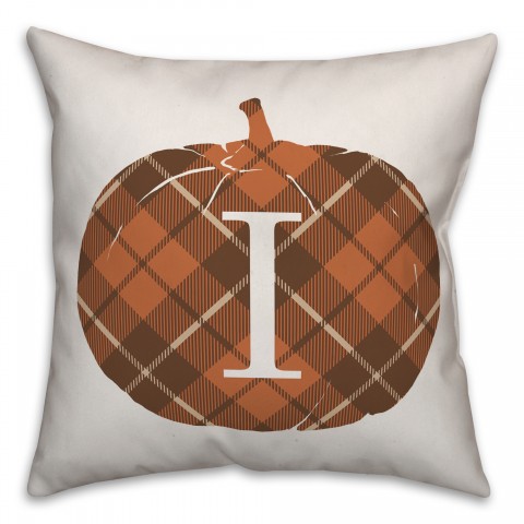 Plaid Pumpkin Monogram - I 18x18 Spun Poly Pillow