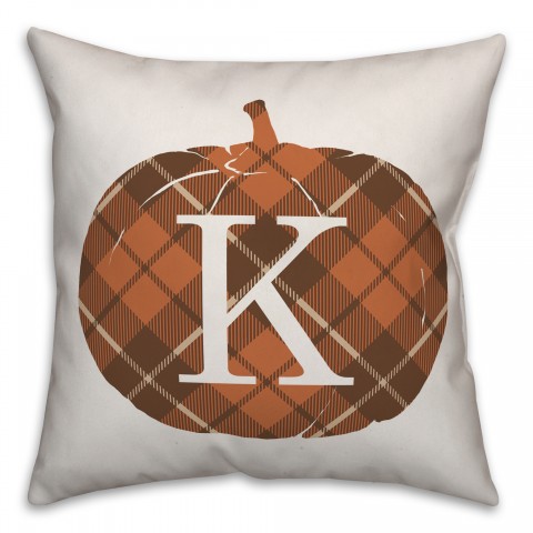 Plaid Pumpkin Monogram - K 18x18 Spun Poly Pillow