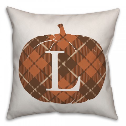 Plaid Pumpkin Monogram - L 18x18 Spun Poly Pillow