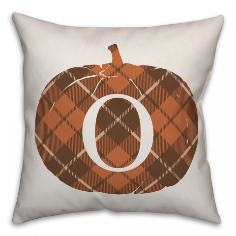 Plaid Pumpkin Monogram - O 18x18 Spun Poly Pillow