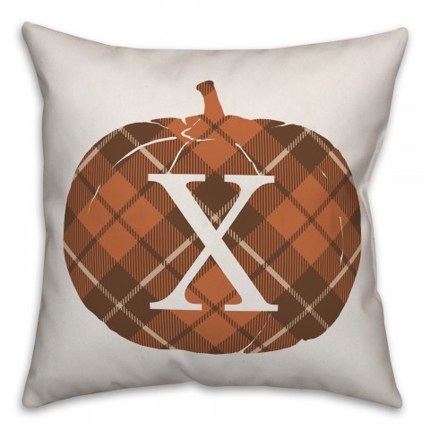 Plaid Pumpkin Monogram - X 18x18 Spun Poly Pillow