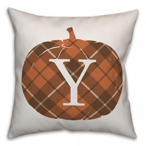 Plaid Pumpkin Monogram - Y 18x18 Spun Poly Pillow