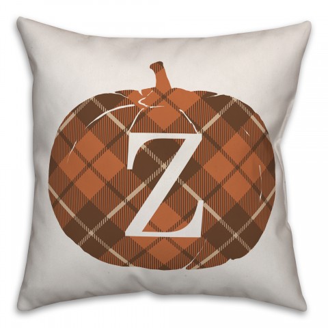 Plaid Pumpkin Monogram - Z 18x18 Spun Poly Pillow