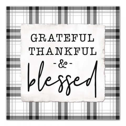 Grateful Thankful Blessed Plaid 12x12 Canvas Wall Art