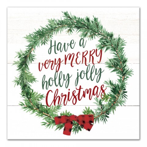 Very Merry Holly Jolly Christmas 12x12 Canvas Wall Art