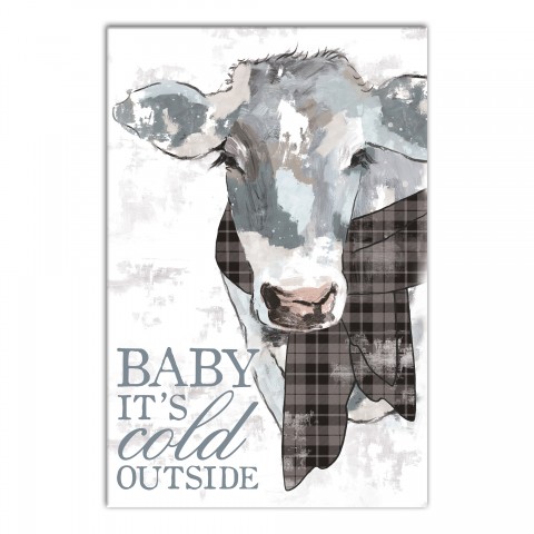Plaid Scarfed Cow 12x18 Canvas Wall Art