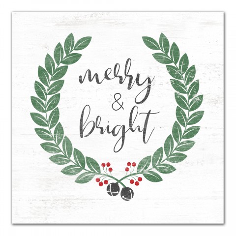 Merry and Bright Wreath 16x16 Canvas Wall Art