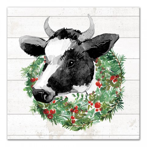 Christmas Cow 16x16 Canvas Wall Art