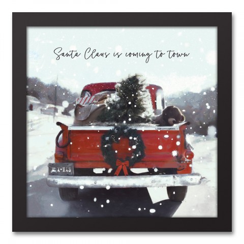 Snowy Red Truck 12x12 Black Framed Canvas