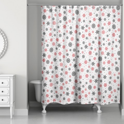 Red and Black Snowflake Pattern 71x74 Shower Curtain