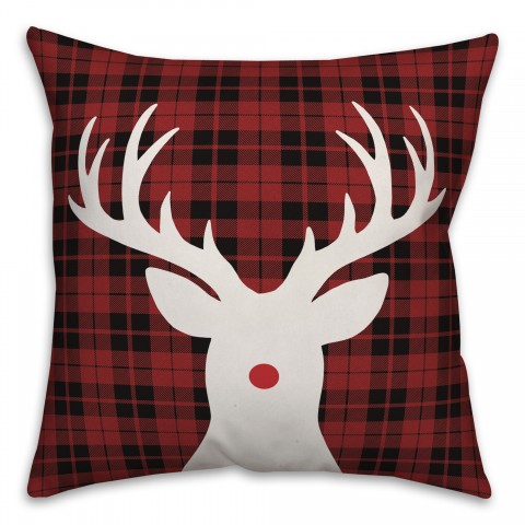 Plaid Rudolph Nose 18x18 Spun Poly Pillow