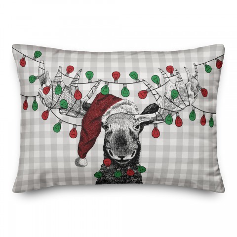 Christmas Lights Moose 14x20 Spun Poly Pillow