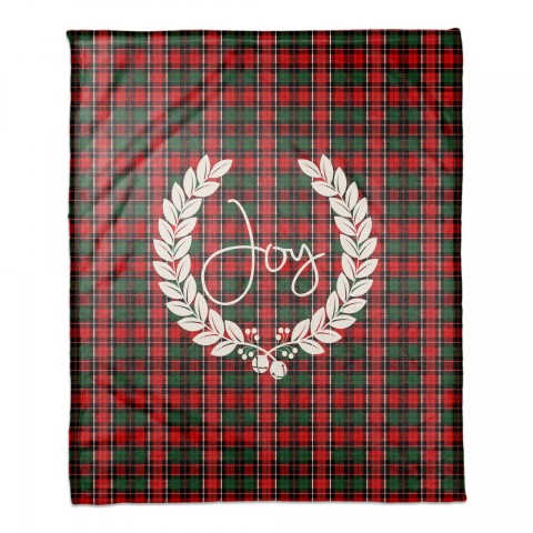 Joy Christmas Plaid 50x60 Coral Fleece Blanket