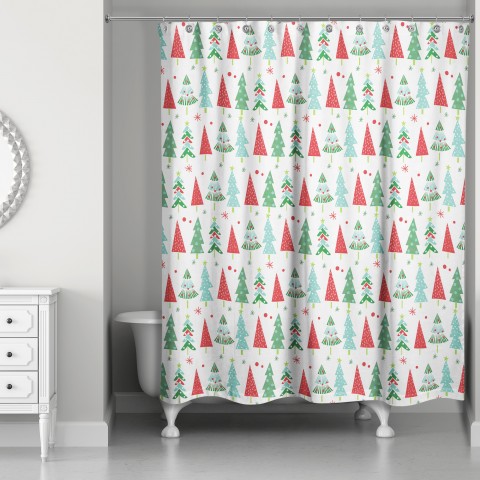 Funky Christmas Tree Pattern 71x74 Shower Curtain