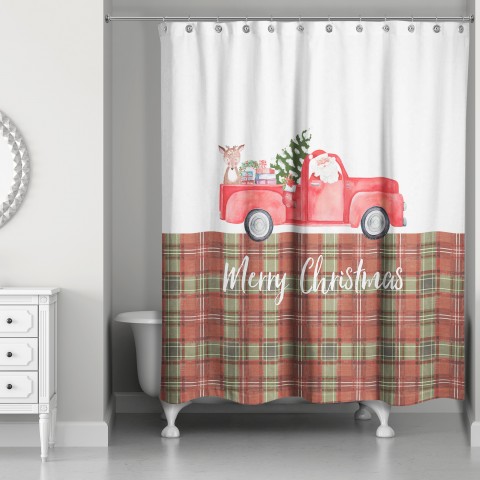 Plaid Christmas Truck 71x74 Shower Curtain