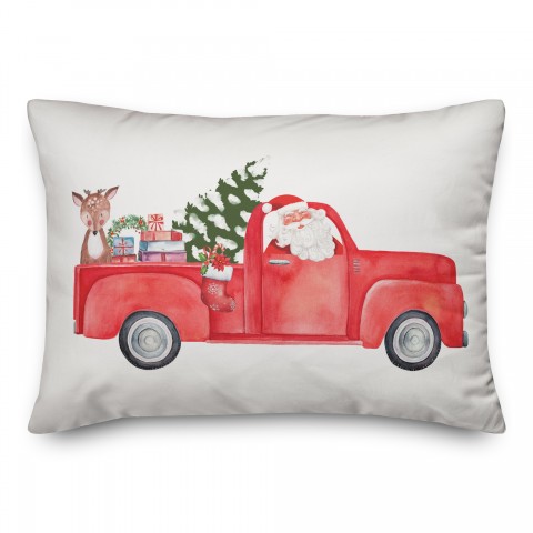 Red Christmas Truck 14x20 Spun Poly Pillow