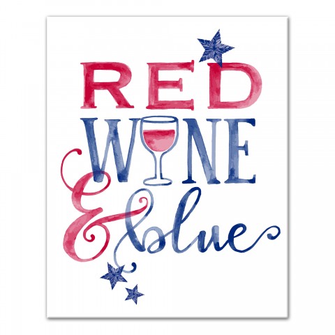 Watercolor Red Wine and Blue 16x20 Canvas Wall Art