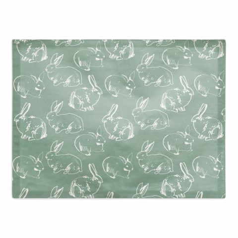 Green Bunny Sketched Pattern 18x14 Poly Twill Placemat