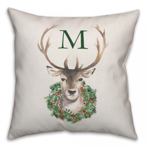 Monogram Deer Antlers 18x18 Personalized Spun Poly Pillow