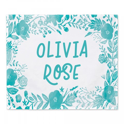 Teal Personalized Floral 30x40 Tapestry