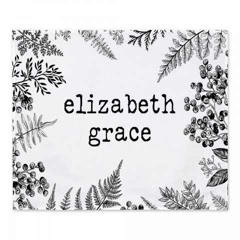 Black and White Personalized Botanicals 50x60 Personalized Tapestry