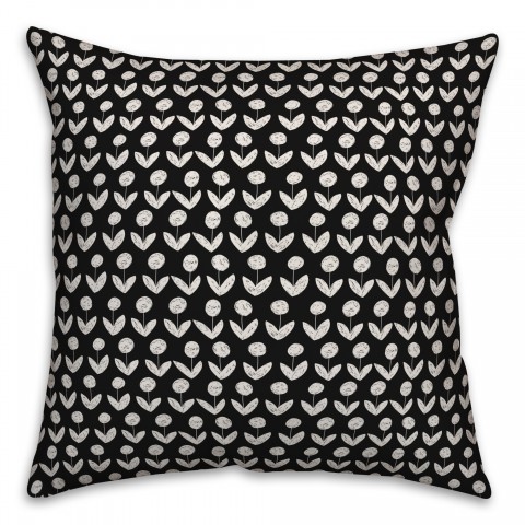 Drawn Flowers in Black Pillow