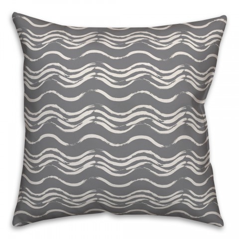 Ink Waves in Gray Pillow