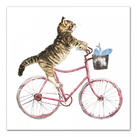Cat on Bike 12x12 Canvas Wall Art