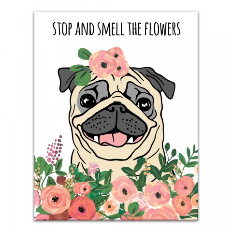 Stop and Smell the Flowers Pug 11x14 Canvas Wall Art