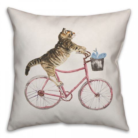 Cat on Bike 18x18 Spun Poly Pillow