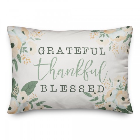Grateful Thankful & Blessed Fall Floral 14x20 Spun Poly Pillow
