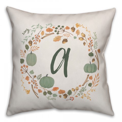 Fall Monogram Wreath 18x18 Personalized Spun Poly Pillow