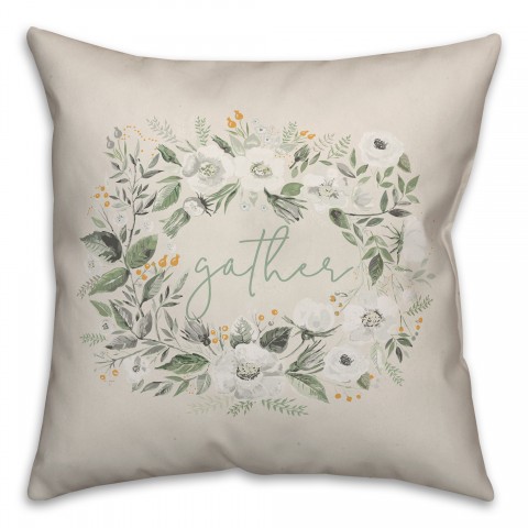 Gather Sage Floral Wreath 18x18 Spun Poly Pillow