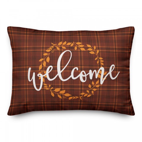 Welcome Fall Plaid Pillow