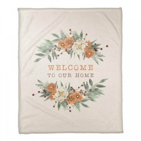Welcome Fall Floral 50x60 Coral Fleece Blanket
