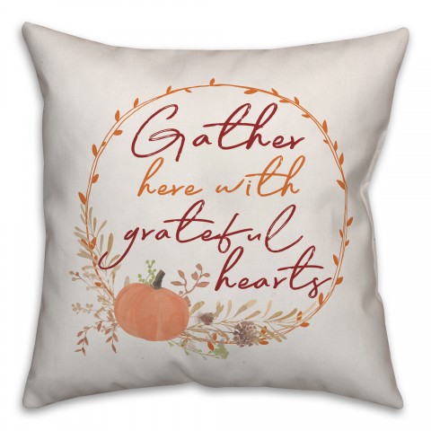 Gather Here with Grateful Hearts Fall Wreath Pillow