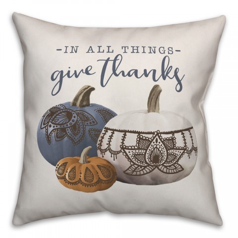 In All Things Give Thanks Boho Pumpkins Pillow