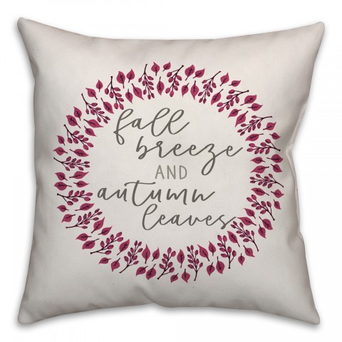 Fall Breeze and Autumn Leaves Maroon Wreath Pillow