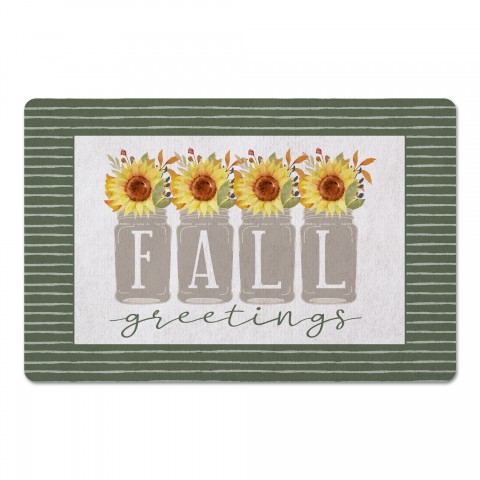 Fall Greetings Sunflower Mason Jar 27x18 Floor Mat