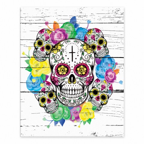 Sugar Skull Floral Wreath 8x10 Tabletop Canvas