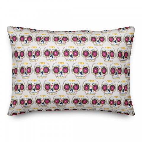 Pink Floral Sugar Skull Pattern 14x20 Spun Poly Pillow